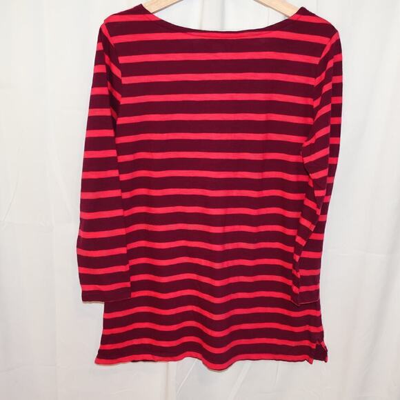 Old Navy T Shirt 3/4 Sleeve Size Large Red Pink Stiped - Picture 2 of 13
